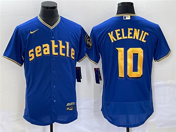 Men's Seattle Mariners #10 Jarred Kelenic Royal 2023 City Connect Flex Base Stitched Jersey